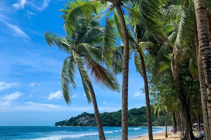 Playa tropical con palmeras en Phuket, Tailandia